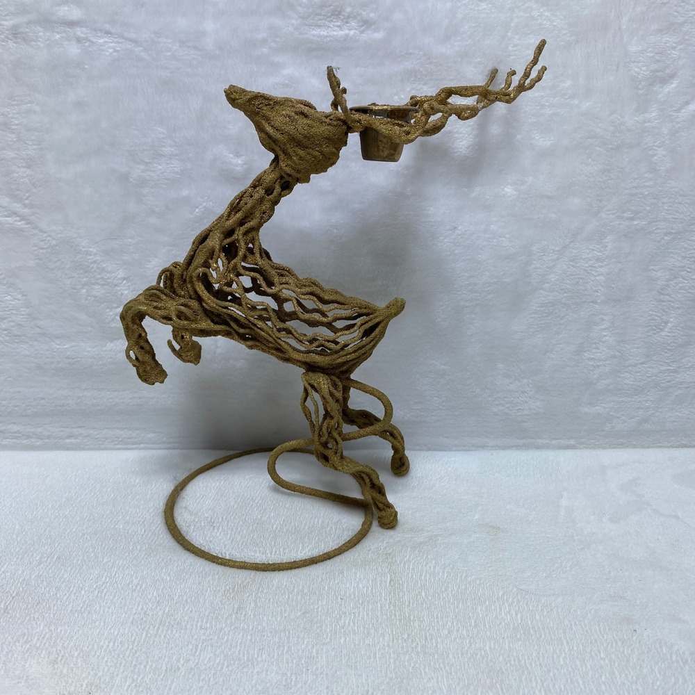 Whimsical Reindeer Candle Holder - Rustic Gold - Novelty Decor Statue